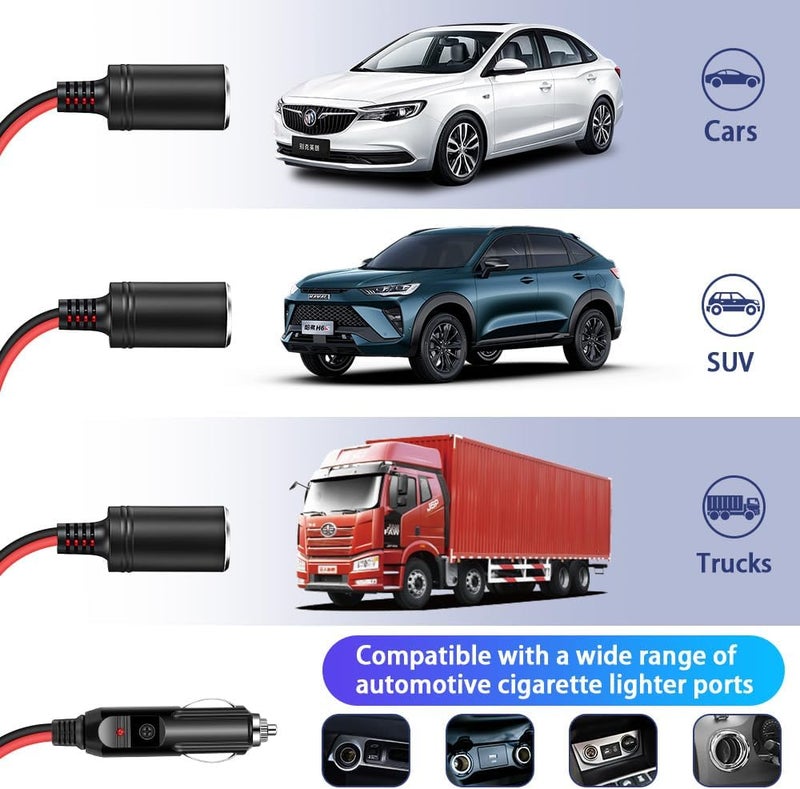 Herfair Car Cigarette Lighter Splitter,2-Socket Cigarette Lighter Adapter Extension Plug Cord Power Charger Port for DC 12V 24V Vehicle 2-Way Splitter on/Off Switch (1 to 3 Car Cigarette Lighter) - Image 4